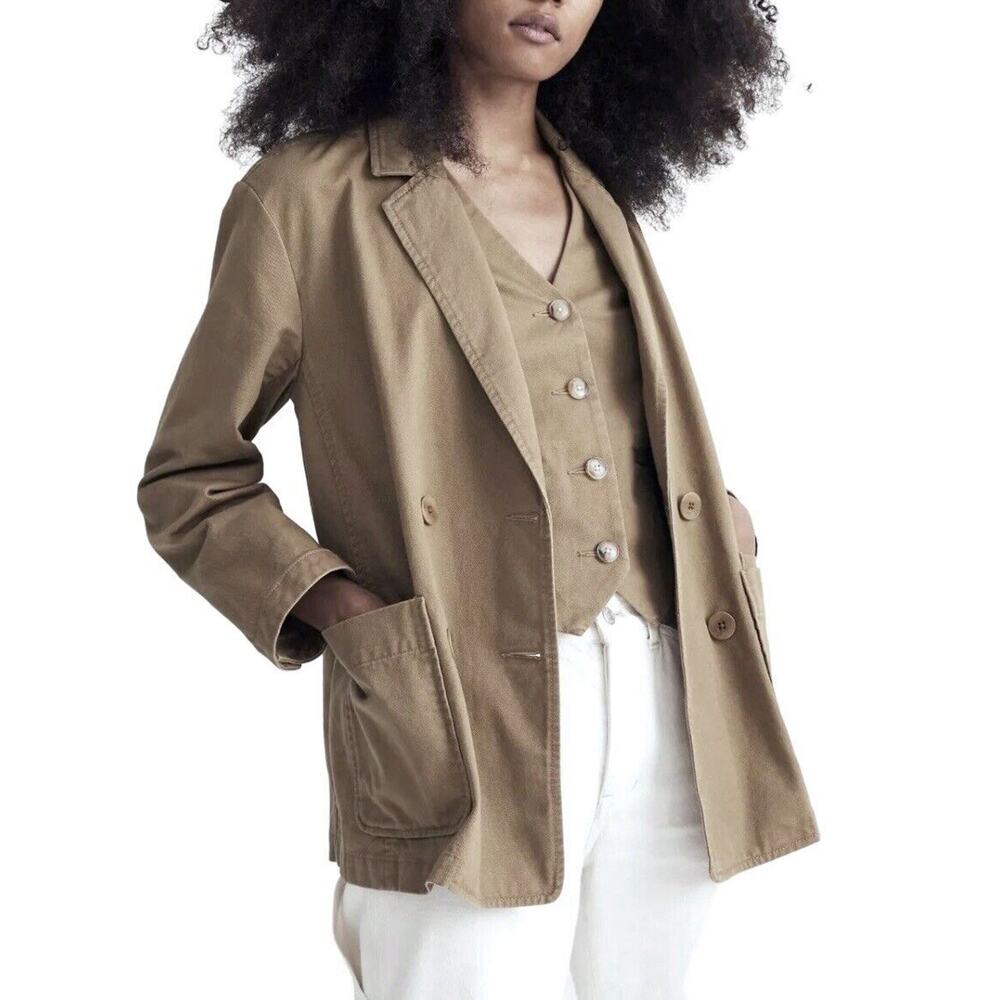 Madewell Womens Crossover Blazer Jacket Size L Khaki Beige Regenerative Chino